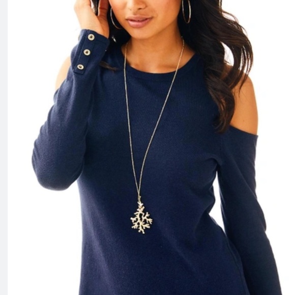 Lilly Pulitzer Dresses & Skirts - $228 Lilly Pulitzer Faire Off The Shoulder Long Sleeve Knit Dress Navy